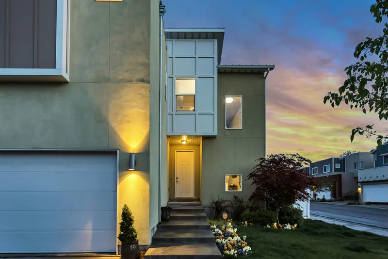 Modern two-story home with blue siding